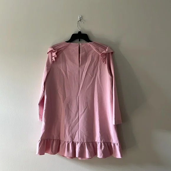 ZARA Bubblegum Pink Ruffle Hem & Shoulders Mini Dress Long Sleeve Sz L - Picture 12 of 16